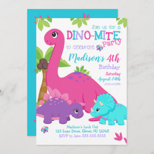 Invitation pour l'anniversaire de Girl Dinosaur /