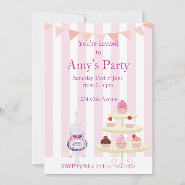 Invitation pour l'anniversaire de Girly Cupcakes e (Devant)