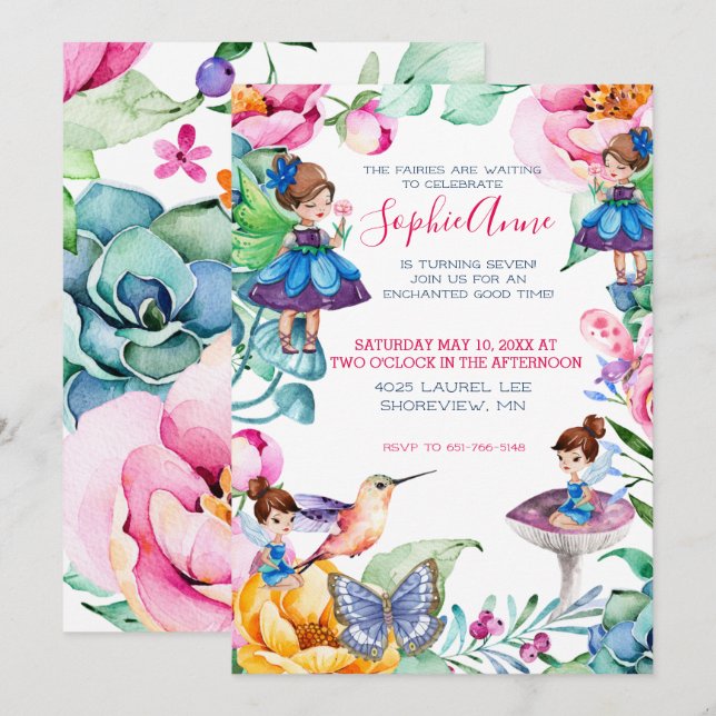 Invitation pour l'anniversaire de la Fée du Printe (Devant / Derrière)