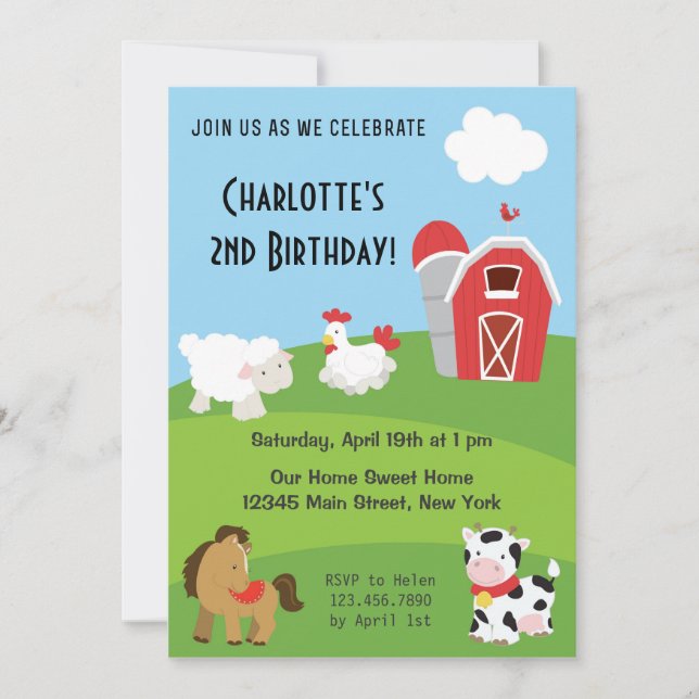 Invitation pour l'anniversaire de la ferme animale (Devant)