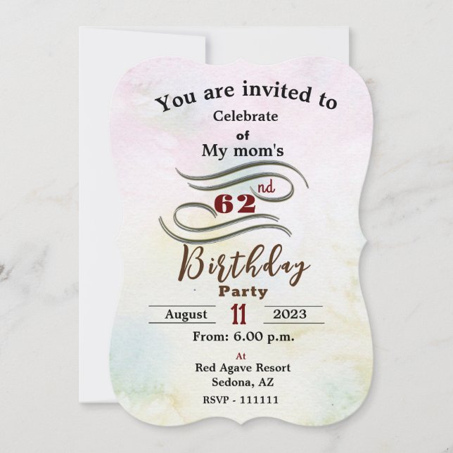 Invitation pour l'anniversaire de la mère (Devant)