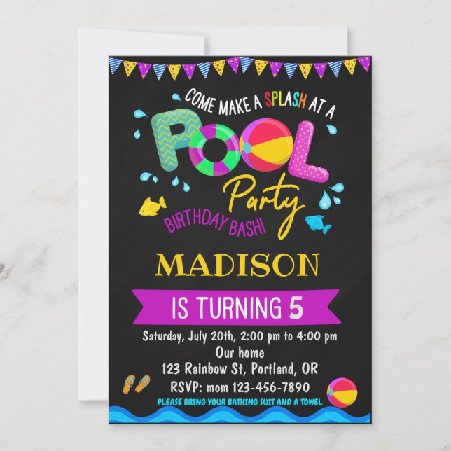 Invitation pour l'anniversaire de la piscine Fête  (Devant)