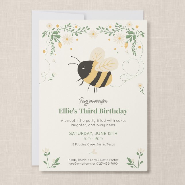 Invitation pour l'anniversaire de l'enfant Bumble  (Wildflower Flight Party Invite)