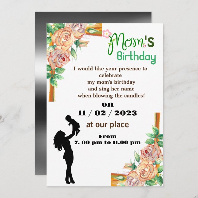invitation pour l'anniversaire de maman (Devant / Derrière)
