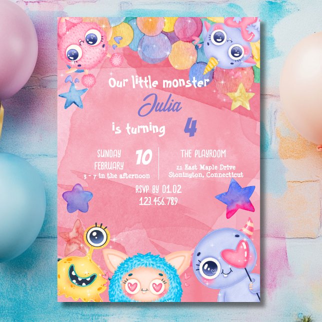 Invitation pour l'anniversaire de monstre mignon (Créateur téléchargé)