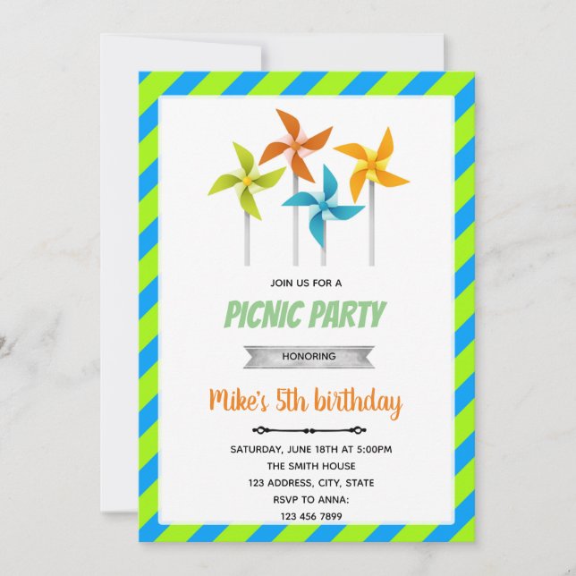 Invitation pour l'anniversaire de Pinwheel (Devant)