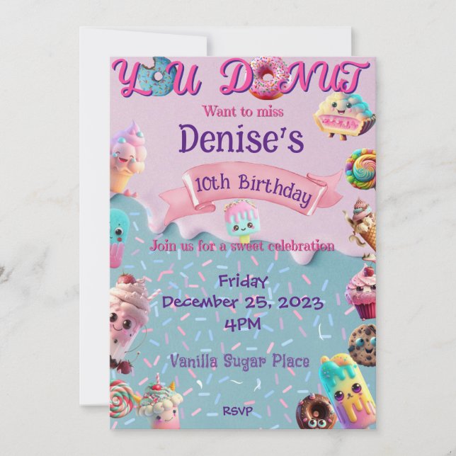 invitation pour l'anniversaire de sweet (Devant)