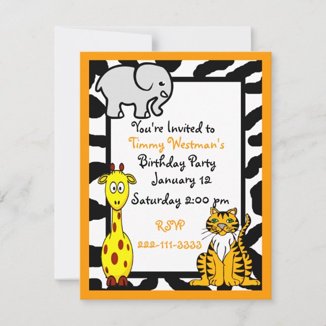 Invitation pour l'anniversaire de Wildlife Safari (Devant)