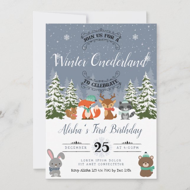 Invitation pour l'anniversaire de Winter Woodland (Devant)