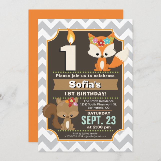 Invitation pour l'anniversaire des bois (Devant / Derrière)