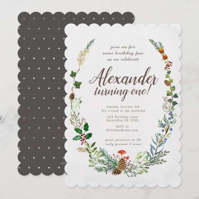 Invitation pour l'anniversaire des bois (Devant / Derrière)