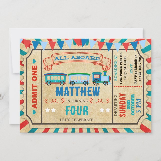 Invitation pour l'anniversaire du billet de train. (Devant)