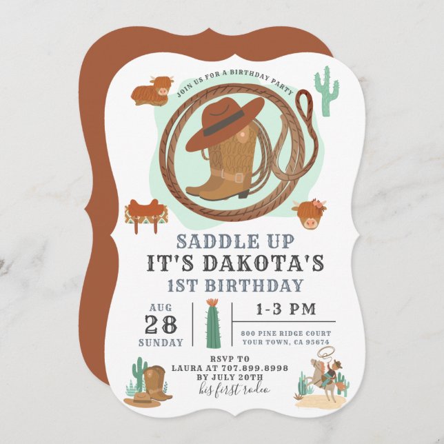 Invitation pour l'anniversaire du garçon Cowboy (Devant / Derrière)