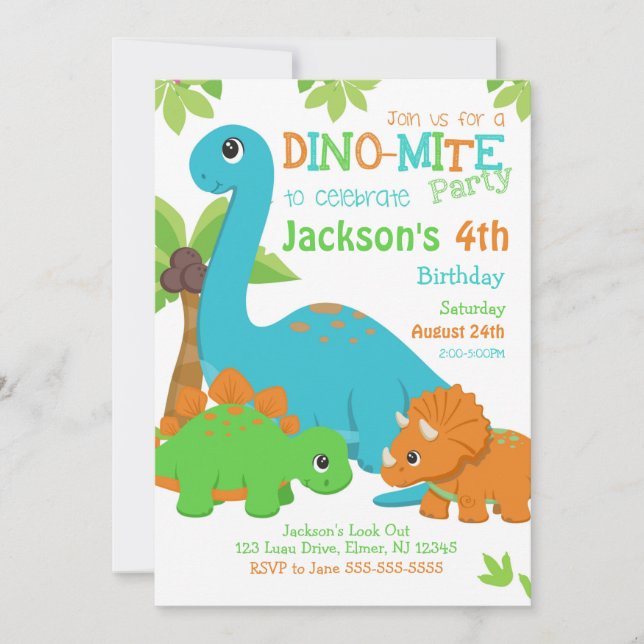 Invitation pour l'anniversaire du garçon Dinosaur  (Devant)