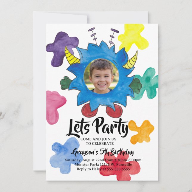 Invitation pour l'anniversaire du monstre à cornes (Devant)