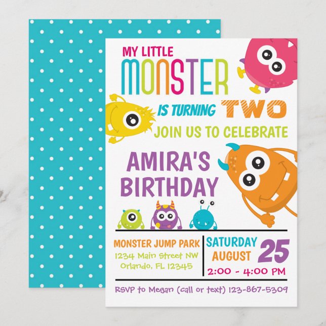 Invitation pour l'anniversaire du petit monstre (Devant / Derrière)
