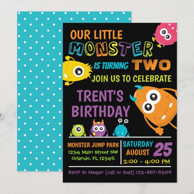 Invitation pour l'anniversaire du petit monstre (Devant / Derrière)
