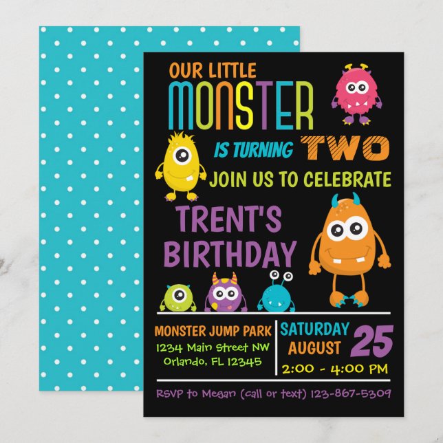 Invitation pour l'anniversaire du petit monstre (Devant / Derrière)