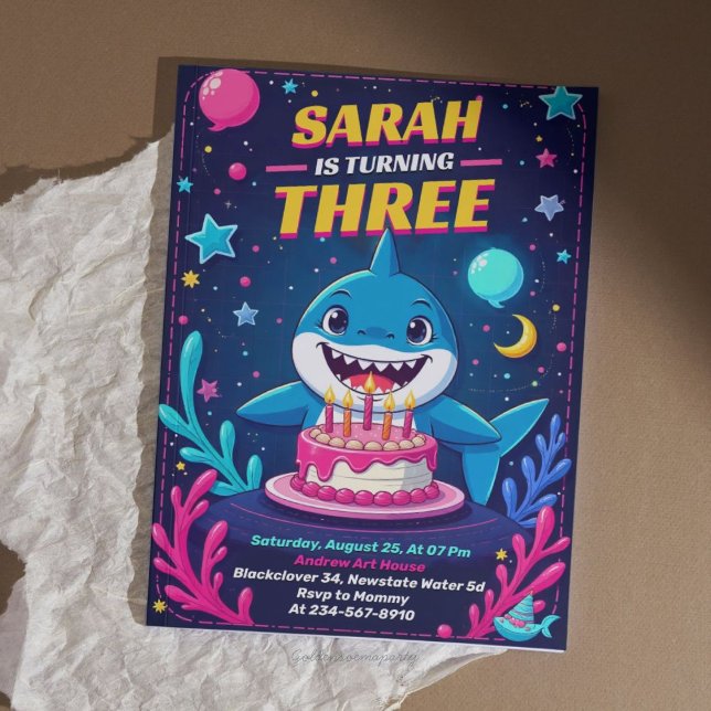 Invitation pour l'anniversaire du requin mignon |  (Cute Shark Birthday Invitation  Underwater Party
)