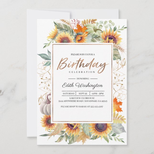 Invitation pour l'anniversaire du tournesol d'auto (Devant)