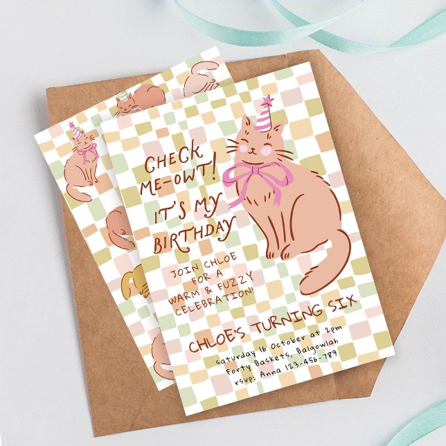 Invitation pour l'anniversaire d'un chat avec chat (Créateur téléchargé)