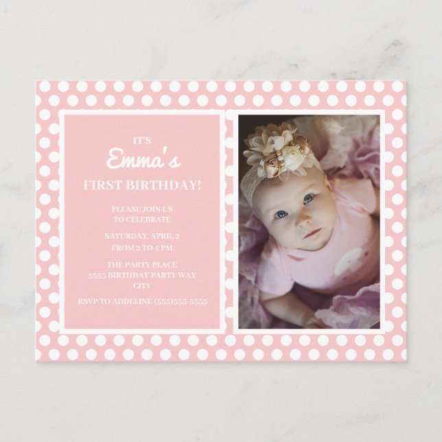 Invitation pour l'anniversaire d'une fille aux poi (Devant)