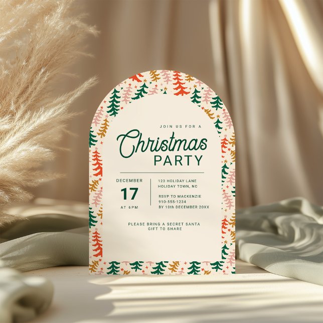 Invitation pour l'arche de la fête de l'arbre de N (Retro Christmas Tree Christmas party Arch invitation)