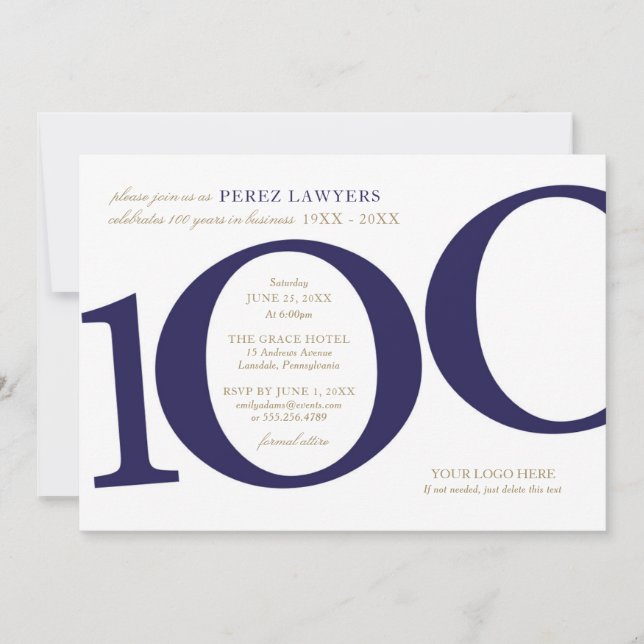 Invitation pour le 100e anniversaire de l'entrepri (Devant)