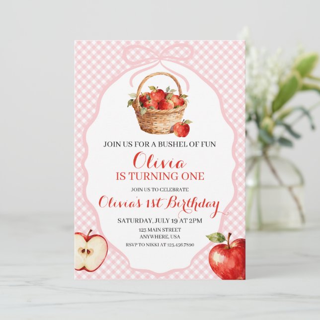 Invitation pour le 1er anniversaire Apple Bushel o (Debout devant)