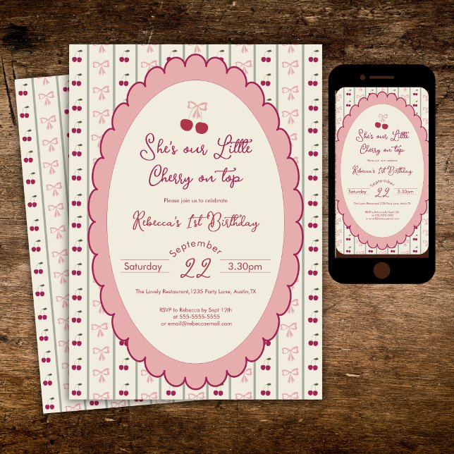 Invitation pour le 1er anniversaire avec Cerise Pr (Créateur téléchargé)