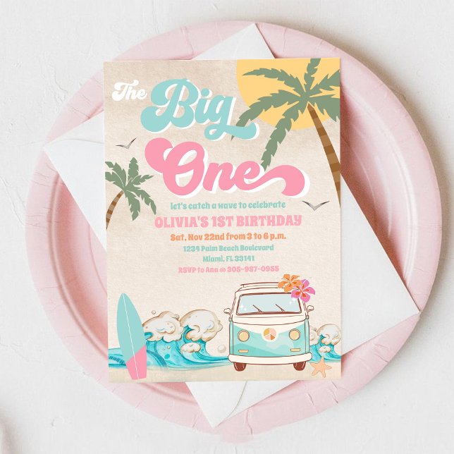 Invitation pour le 1er anniversaire Beach Surf (Créateur téléchargé)
