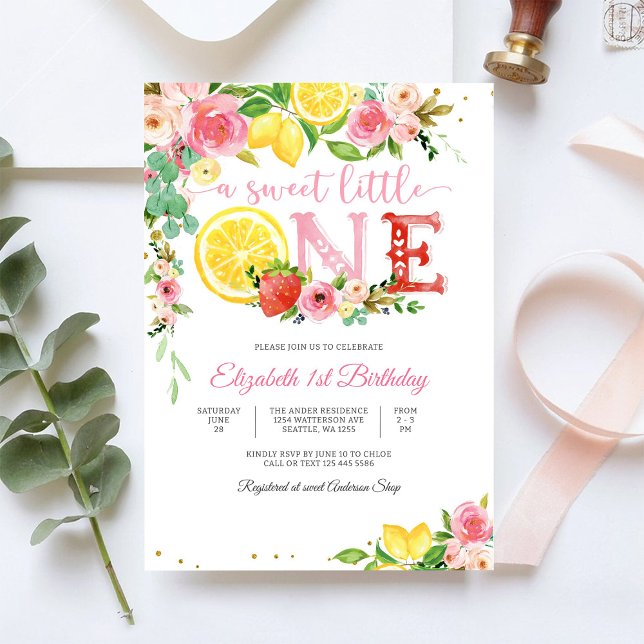 Invitation pour le 1er anniversaire Citrus Floral (Créateur téléchargé)