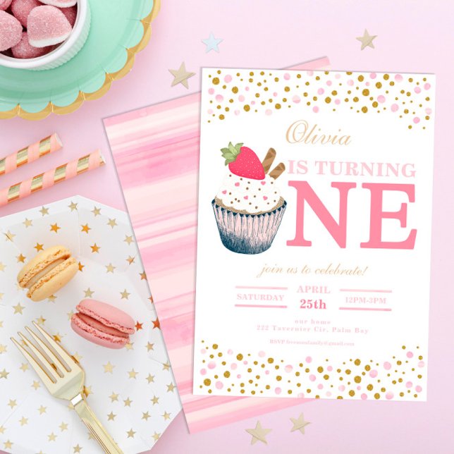 Invitation pour le 1er anniversaire - Cupcake à la (Créateur téléchargé)