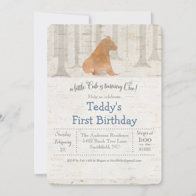 Invitation pour le 1er anniversaire de Bear Birch (Devant)