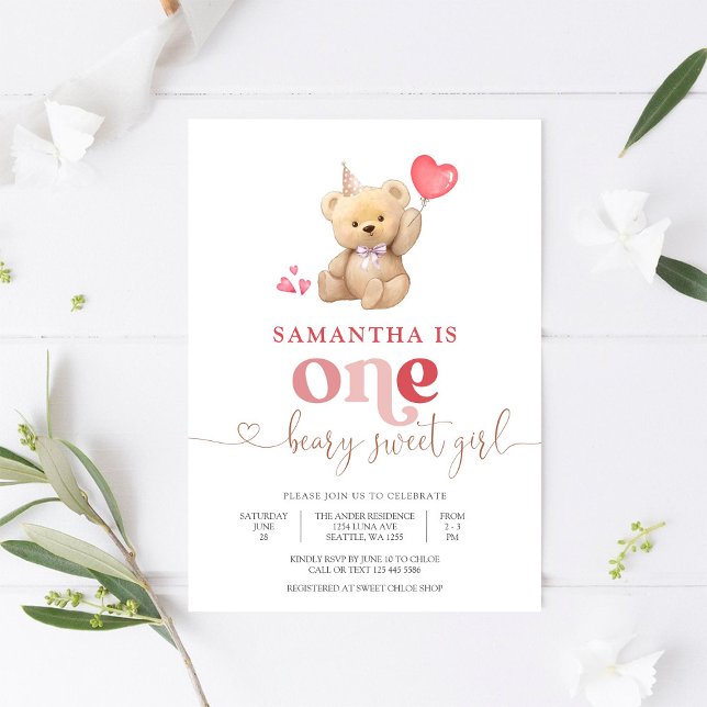 Invitation pour le 1er anniversaire de Beary Sweet (Créateur téléchargé)
