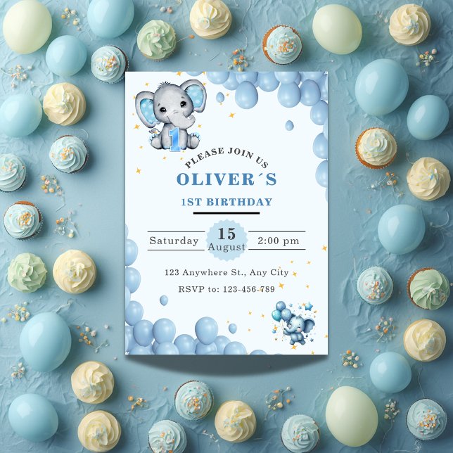 Invitation pour le 1er anniversaire de bébé élépha (Créateur téléchargé)