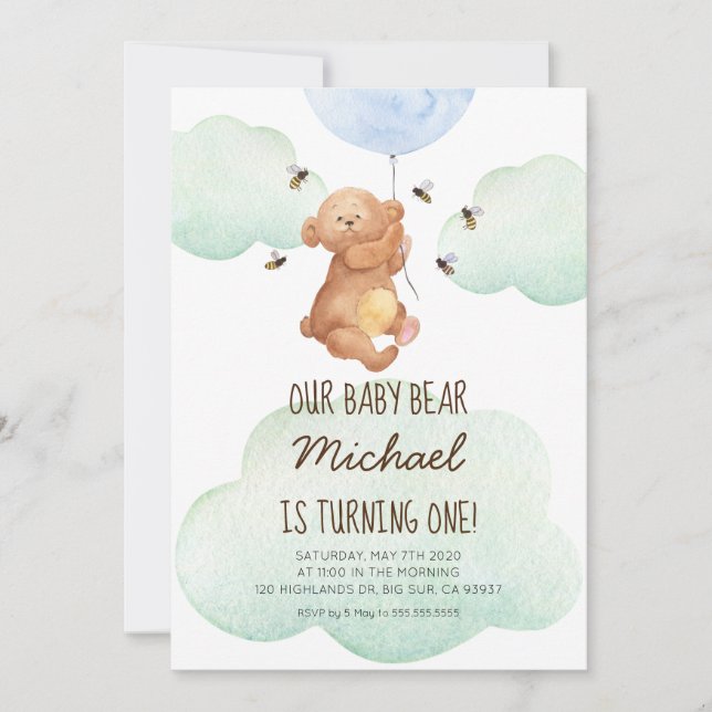 Invitation pour le 1er anniversaire de Bébé Ours O (Devant)
