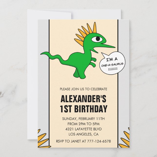 Invitation pour le 1er anniversaire de Dino Un din (Devant)