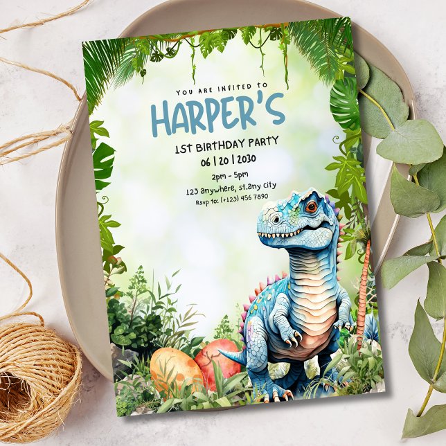 Invitation pour le 1er anniversaire de Dinosaure,  (Créateur téléchargé)
