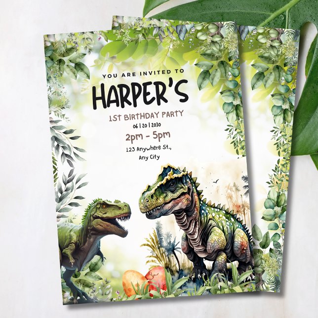 Invitation pour le 1er anniversaire de dinosaure,  (Créateur téléchargé)