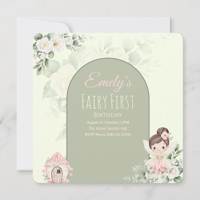 Invitation pour le 1er anniversaire de Fée Fleur M (Devant)
