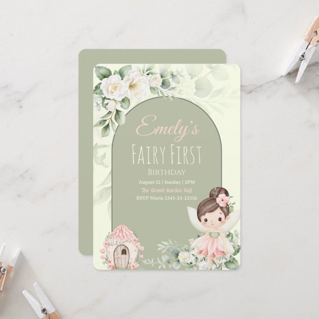 Invitation pour le 1er anniversaire de Fée Fleur M (Devant/Arrière en situation)