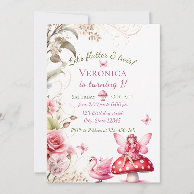 Invitation pour le 1er anniversaire de fée Princes (Devant)