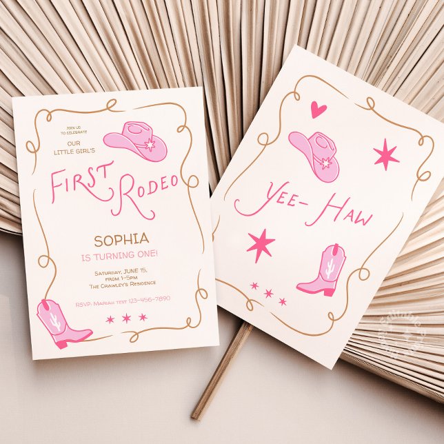 Invitation pour le 1er anniversaire de fille Cowgi ( Girls 1st Birthday Cowgirl First Rodeo Invite)
