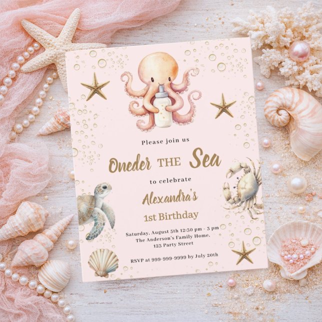 Invitation pour le 1er anniversaire de fille rose  (Créateur téléchargé)