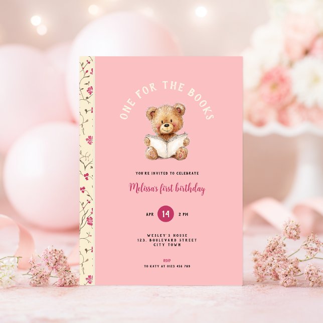 Invitation pour le 1er anniversaire de fille "Un p (One for the book 1st birthday invitation)