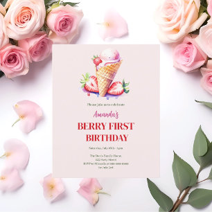 Invitation pour le 1er anniversaire de fraise glac