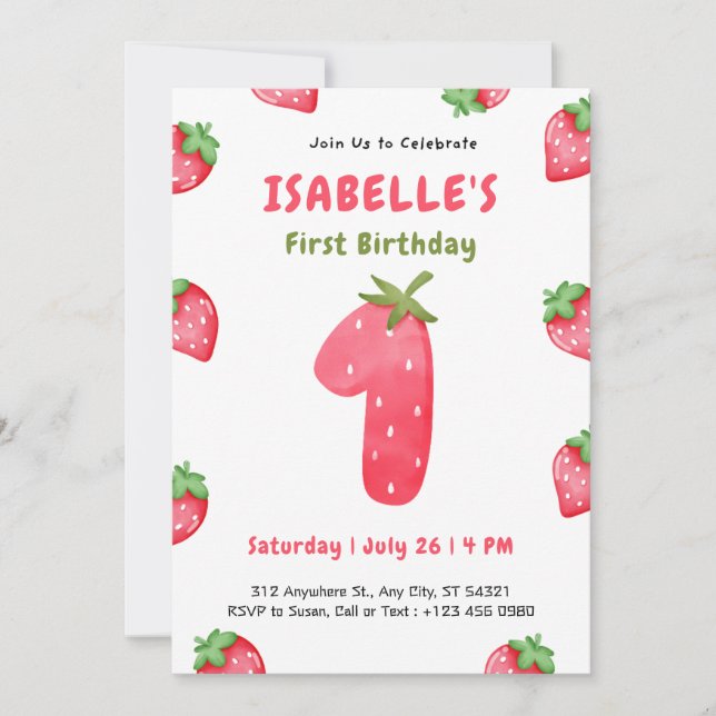 Invitation pour le 1er anniversaire de jolie frais (Devant)