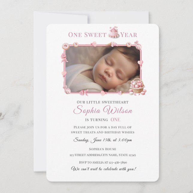 Invitation pour le 1er anniversaire de la douce fi (Devant)