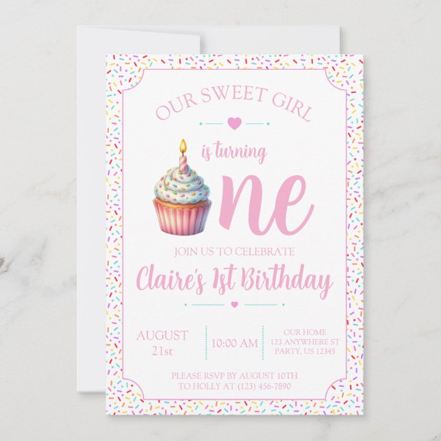 Invitation pour le 1er anniversaire de la douce pe (Devant)